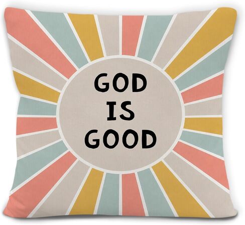God is Good Christian Boho Sunshine Nursery Pillow Cover 18x18 Decor | Bible Verse Religious Colorful Abstract Boho Throw Pillow Covers Pillowcases for Kids Room Bedroom Home Living Room Decor in Kuwait