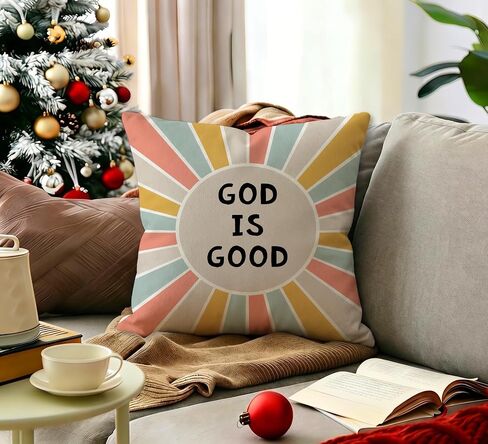 God is Good Christian Boho Sunshine Nursery Pillow Cover 18x18 Decor | Bible Verse Religious Colorful Abstract Boho Throw Pillow Covers Pillowcases for Kids Room Bedroom Home Living Room Decor in Kuwait
