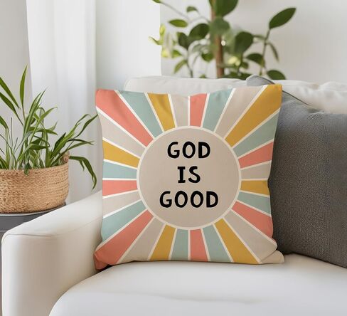 God is Good Christian Boho Sunshine Nursery Pillow Cover 18x18 Decor | Bible Verse Religious Colorful Abstract Boho Throw Pillow Covers Pillowcases for Kids Room Bedroom Home Living Room Decor in Kuwait