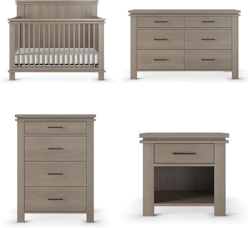 Child Craft Denman Crib, Dresser, Chest, and Nightstand 4-Piece Nursery Set, Grows with Your Baby (Crescent Gray) in Kuwait
