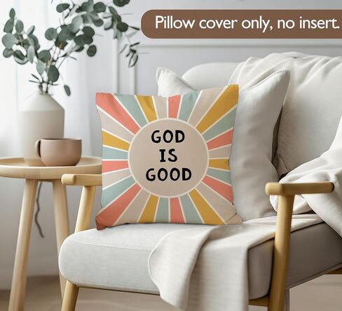 God is Good Christian Boho Sunshine Nursery Pillow Cover 18x18 Decor | Bible Verse Religious Colorful Abstract Boho Throw Pillow Covers Pillowcases for Kids Room Bedroom Home Living Room Decor in Kuwait