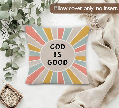 God is Good Christian Boho Sunshine Nursery Pillow Cover 18x18 Decor | Bible Verse Religious Colorful Abstract Boho Throw Pillow Covers Pillowcases for Kids Room Bedroom Home Living Room Decor in Kuwait