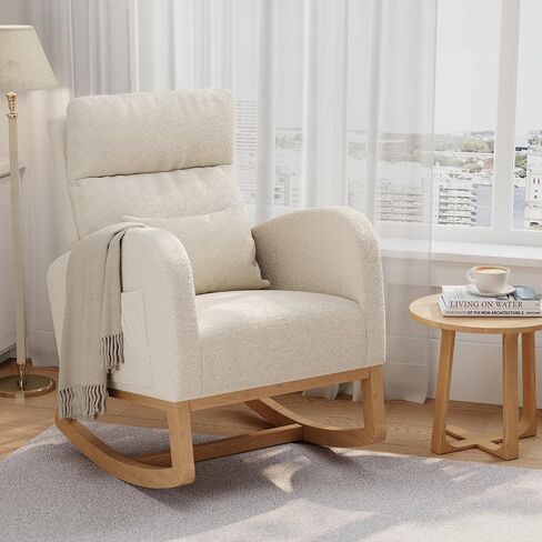 GarveeHome Rocking Chair, Modern Nursery Glider Chair with Side Pockets and Pillow, Rocker Chair for Living Room Bedroom Nursing Room, Grey in Kuwait