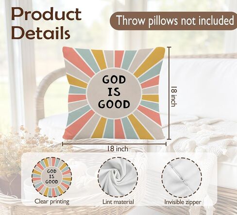 God is Good Christian Boho Sunshine Nursery Pillow Cover 18x18 Decor | Bible Verse Religious Colorful Abstract Boho Throw Pillow Covers Pillowcases for Kids Room Bedroom Home Living Room Decor in Kuwait
