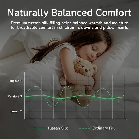 Toddler Pillow 13 x 18 in, Tussah Silk Fill, Cotton Shell, Age 2+ | Soft Breathable Comfort, Lightweight 250 g Design, Storage Bag Included, Convenient for Naps, Daycare and Travel in Saudi Arabia
