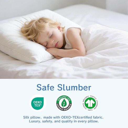 Toddler Pillow 13 x 18 in, Tussah Silk Fill, Cotton Shell, Age 2+ | Soft Breathable Comfort, Lightweight 250 g Design, Storage Bag Included, Convenient for Naps, Daycare and Travel in Saudi Arabia
