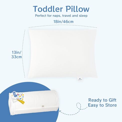 Toddler Pillow 13 x 18 in, Tussah Silk Fill, Cotton Shell, Age 2+ | Soft Breathable Comfort, Lightweight 250 g Design, Storage Bag Included, Convenient for Naps, Daycare and Travel in Saudi Arabia