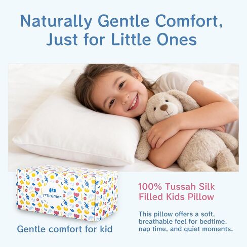 Toddler Pillow 13 x 18 in, Tussah Silk Fill, Cotton Shell, Age 2+ | Soft Breathable Comfort, Lightweight 250 g Design, Storage Bag Included, Convenient for Naps, Daycare and Travel in Saudi Arabia