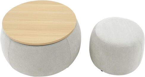 2 in 1 Round Storage Ottoman, Convertible End Table Ottoman with Small Seat, Multi-Functional Padded Hidden Storage Ottoman for Living Room Bedroom (Dark Blue) in Kuwait