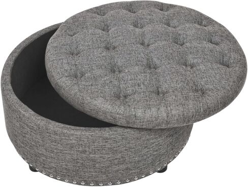 Tufted Storage Ottoman Round Upholstered Linen Ottoman Decorative Foot Stool with Storage for Living Room Bedroom Entryway Home Decor (Orange) in Kuwait