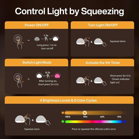 Baby Night Light for Nursery, Soft Silicone Tap Control Night Lamp with 8 Color Changing, Stepless Dimming, Rechargeable Portable Night Light for Kids, 1H-Timer, Warm Light for Breastfeeding in Kuwait