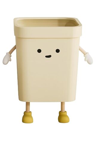 3.2-Gallon Cute Kids Trash Can - Durable Waste Basket Perfect for Kids Rooms, Classrooms, Pediatric Clinics - Beige Square-Shaped Trash Bin w/Arms & Legs - Comes with Removable Trash Bag Holder in Kuwait