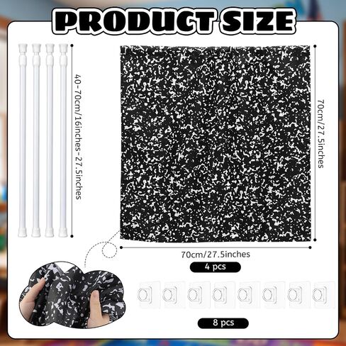 Remagr 4 Sets Classroom Cabinet Curtains for Shelves 27.5" x 27.5" Composition Notebook Cabinet Curtains with Telescopic Pole Hook for Bookshelf Kindergarten Daycare Primary School Classroom in Kuwait