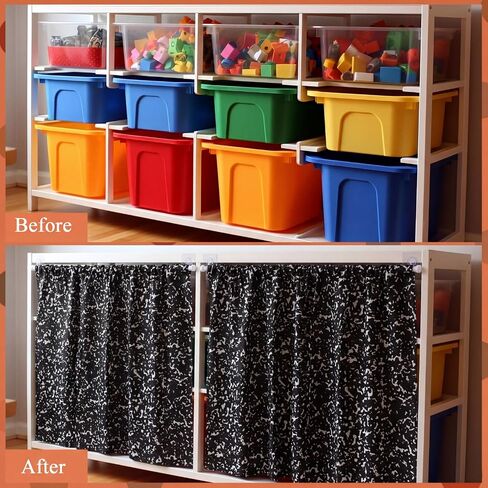 Remagr 4 Sets Classroom Cabinet Curtains for Shelves 27.5" x 27.5" Composition Notebook Cabinet Curtains with Telescopic Pole Hook for Bookshelf Kindergarten Daycare Primary School Classroom in Kuwait