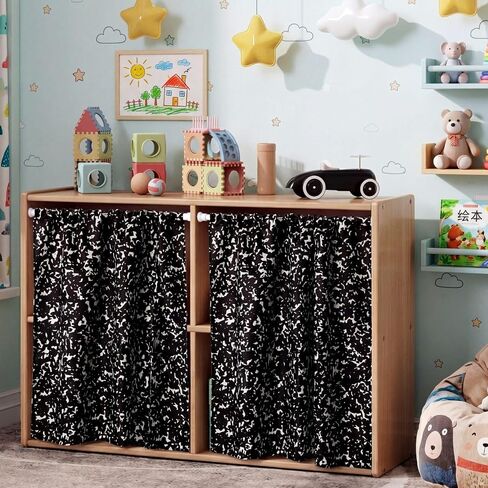 Remagr 4 Sets Classroom Cabinet Curtains for Shelves 27.5" x 27.5" Composition Notebook Cabinet Curtains with Telescopic Pole Hook for Bookshelf Kindergarten Daycare Primary School Classroom in Kuwait
