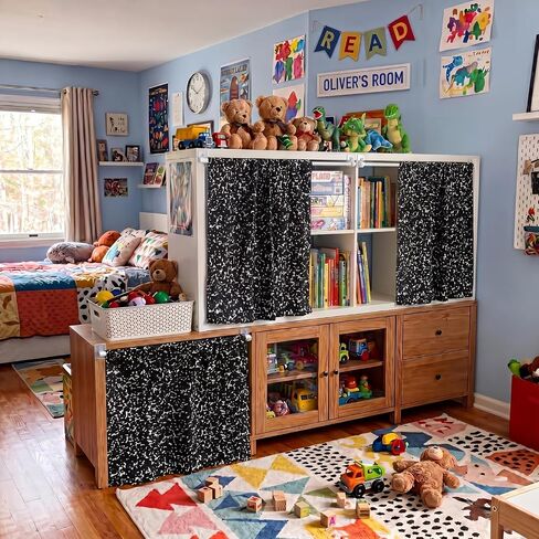 Remagr 4 Sets Classroom Cabinet Curtains for Shelves 27.5" x 27.5" Composition Notebook Cabinet Curtains with Telescopic Pole Hook for Bookshelf Kindergarten Daycare Primary School Classroom in Kuwait