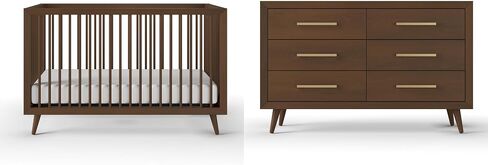 Child Craft Cranbrook Design 4-in-1 Convertible Baby Crib Nursery Furniture Set, Baby Bed and 6 Drawers Double Dresser, for Babies, Toddlers and Kids Bedroom (2 Piece - Toasted Chestnut) in Kuwait