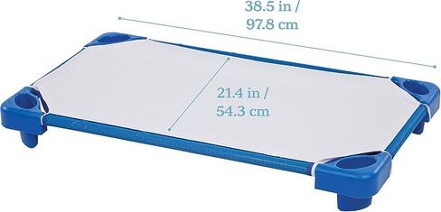 ECR4Kids Stackable Kiddie Cots and Sheets with Universal Cot Trolley, Toddler Size, Ready-to-Assemble, Daycare Essentials, Blue, 6-Pack in Kuwait