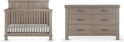 Child Craft Denman Design 4-in-1 Convertible Baby Crib Nursery Furniture Set, Baby Bed and 6 Drawers Double Dresser, for Babies, Toddlers and Kids Bedroom (2 Piece - Crescent Gray) in Kuwait