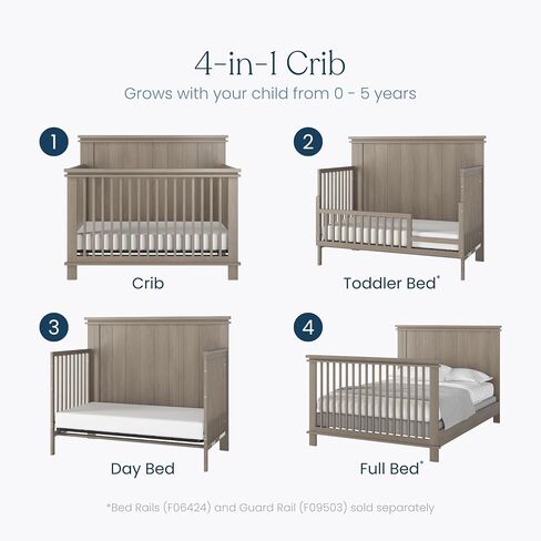 Child Craft Denman Design 4-in-1 Convertible Baby Crib Nursery Furniture Set, Baby Bed and 6 Drawers Double Dresser, for Babies, Toddlers and Kids Bedroom (2 Piece - Crescent Gray) in Kuwait