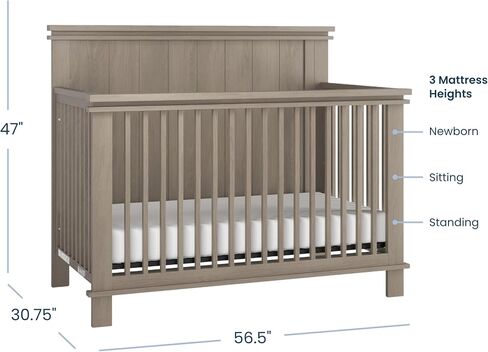 Child Craft Denman Design 4-in-1 Convertible Baby Crib Nursery Furniture Set, Baby Bed and 6 Drawers Double Dresser, for Babies, Toddlers and Kids Bedroom (2 Piece - Crescent Gray) in Kuwait