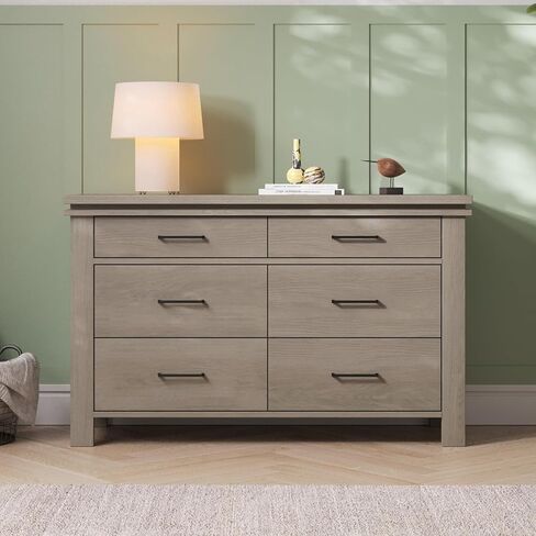 Child Craft Denman Design 4-in-1 Convertible Baby Crib Nursery Furniture Set, Baby Bed and 6 Drawers Double Dresser, for Babies, Toddlers and Kids Bedroom (2 Piece - Crescent Gray) in Kuwait