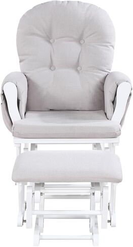 Glider and Ottoman White Wood and Woven Gray Fabric in Kuwait