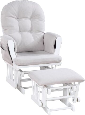 Glider and Ottoman White Wood and Woven Gray Fabric in Kuwait