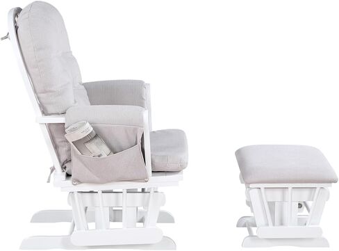 Glider and Ottoman White Wood and Woven Gray Fabric in Kuwait