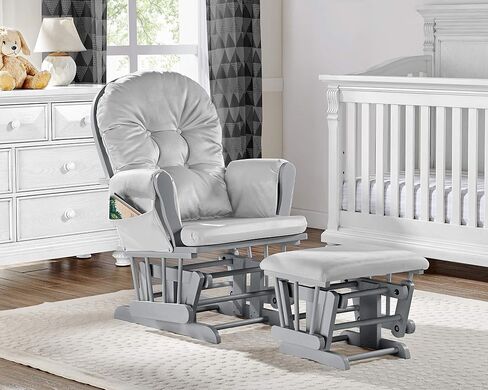 Glider and Ottoman Gray Wood and Light Gray Fabric in Kuwait