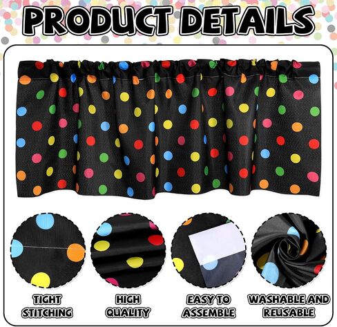 Wiooffen 4PCS School Classroom Curtains Back to School Valance Curtains 18 x 54In Colorful Polka Dot Window Treatment Rod Pocket Curtain for Kindergarten Daycare Primary Bedroom Decor(Black) in Kuwait