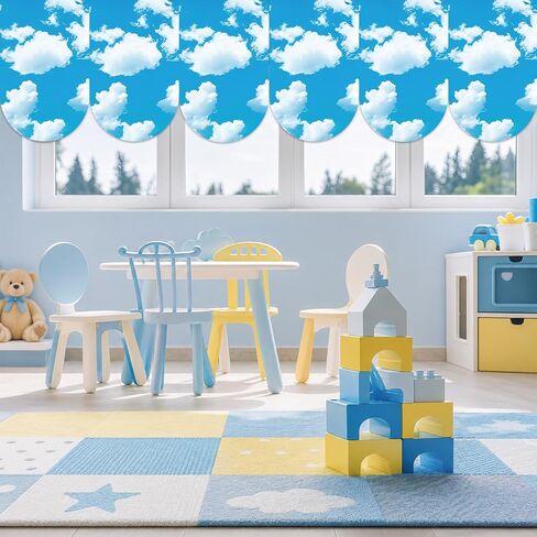 6 Pcs Cloud Curtains Back to School Window Drapes Blue Sky White Clouds Classroom Valances for Kid First Day of School Classroom Kindergarten Playroom Daycare Bedroom Window Decor Supplies 36" X 24" in Kuwait