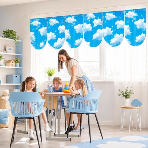6 Pcs Cloud Curtains Back to School Window Drapes Blue Sky White Clouds Classroom Valances for Kid First Day of School Classroom Kindergarten Playroom Daycare Bedroom Window Decor Supplies 36" X 24" in Kuwait