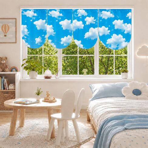6 Pcs Cloud Curtains Back to School Window Drapes Blue Sky White Clouds Classroom Valances for Kid First Day of School Classroom Kindergarten Playroom Daycare Bedroom Window Decor Supplies 36" X 24" in Kuwait