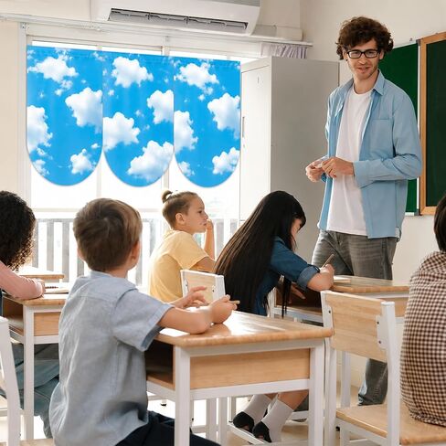 6 Pcs Cloud Curtains Back to School Window Drapes Blue Sky White Clouds Classroom Valances for Kid First Day of School Classroom Kindergarten Playroom Daycare Bedroom Window Decor Supplies 36" X 24" in Kuwait