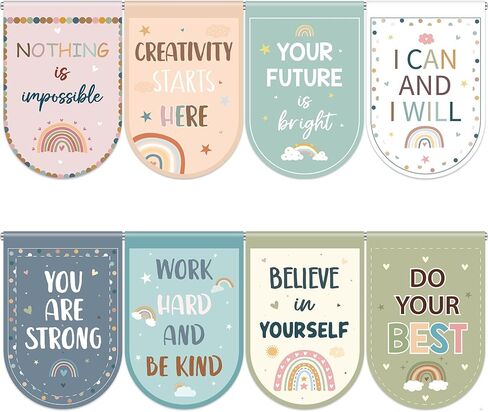8 Pcs Boho Rainbow Curtains Back to School Window Drapes Positive Inspirational Classroom Valances for Kid First Day of School Classroom Kindergarten Playroom Daycare Bedroom Window Decor 36" X 24" in Kuwait