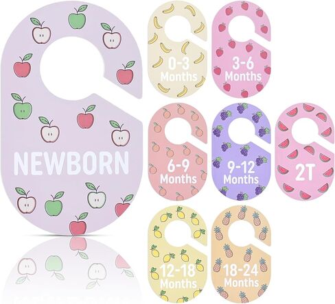 INFANZIA Baby Closet Dividers 8-Pack, Double-Sided PP Plastic, Fruit | Nursery Closet Organizer, Flexible, anti-slip, fits rods up to 1.75", size labels Newborn to 2T in Kuwait