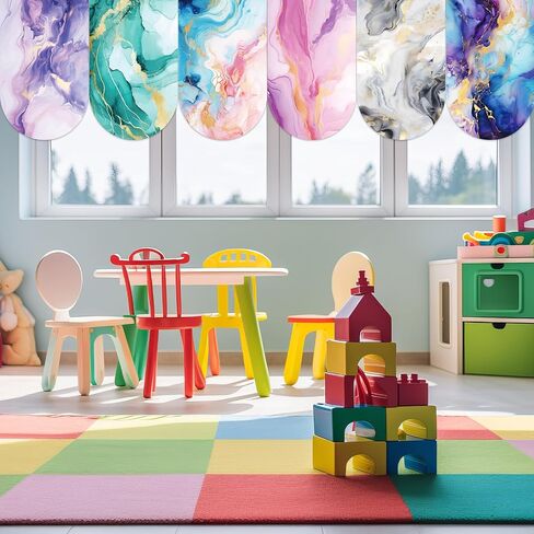 6 Pcs Colorful Marble Curtains Back to School Window Drapes Marble Design Classroom Valances for Kid First Day of School Classroom Kindergarten Playroom Daycare Bedroom Window Decor Supplies 36" X 24" in Kuwait