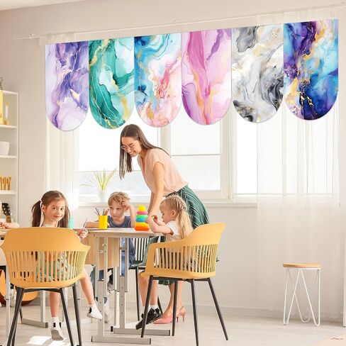 6 Pcs Colorful Marble Curtains Back to School Window Drapes Marble Design Classroom Valances for Kid First Day of School Classroom Kindergarten Playroom Daycare Bedroom Window Decor Supplies 36" X 24" in Kuwait