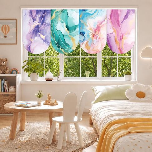 6 Pcs Colorful Marble Curtains Back to School Window Drapes Marble Design Classroom Valances for Kid First Day of School Classroom Kindergarten Playroom Daycare Bedroom Window Decor Supplies 36" X 24" in Kuwait