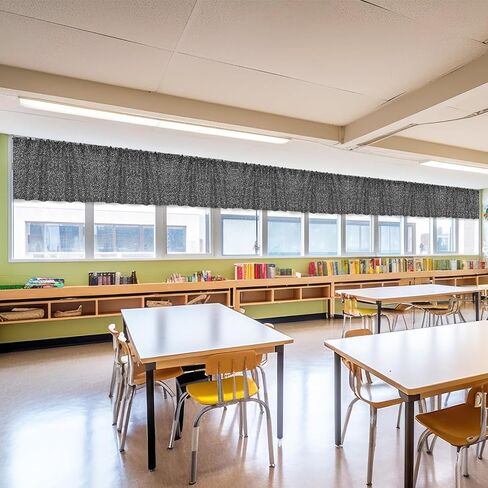 Hahafelt 8 Pcs Classroom Curtains Black and White Composition Pattern Window Valances Curtains 54" W x 18" L Simple Rod Pocket Back to School Window Treatment for Classroom Living Room Kitchen in Kuwait