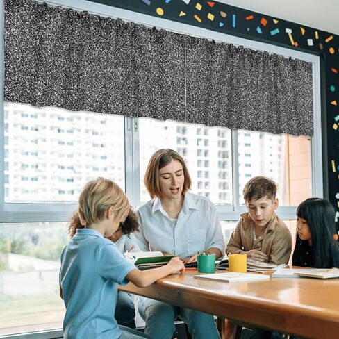 Hahafelt 8 Pcs Classroom Curtains Black and White Composition Pattern Window Valances Curtains 54" W x 18" L Simple Rod Pocket Back to School Window Treatment for Classroom Living Room Kitchen in Kuwait