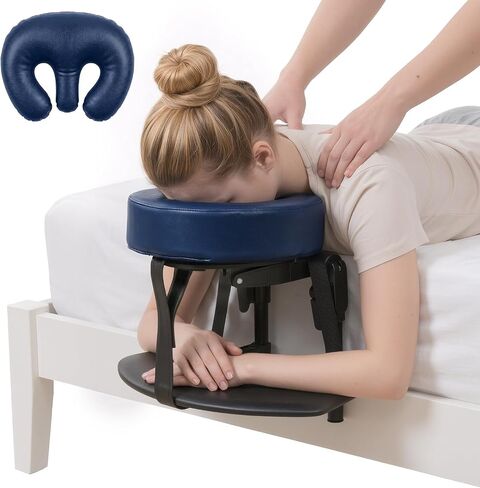 Massage Headrest for Bed, 18" Adjustable Foldable Premium Spa Face Cradle | Leatherette Face Down Massage Pillow, Sturdy Metal Frame, Tool-free Setup, Easy to Clean, Ergonomic Contour, Compact Storage in Kuwait