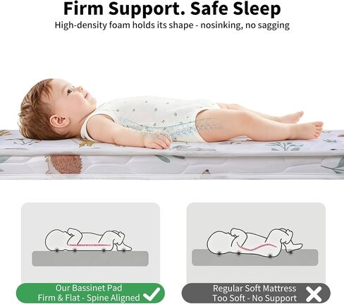 Baby Bassinet Mattress Pad 33" x 20" x 1.5", Firm Breathable Foam Mattress for Bassinet, Anti-Slip Cradle Mattress Pad, Woodland Print, Fits Moses Basket, Baby Delight, Mika Micky in Kuwait