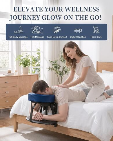 Massage Headrest for Bed, 18" Adjustable Foldable Premium Spa Face Cradle | Leatherette Face Down Massage Pillow, Sturdy Metal Frame, Tool-free Setup, Easy to Clean, Ergonomic Contour, Compact Storage in Kuwait