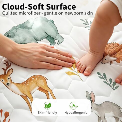 Baby Bassinet Mattress Pad 33" x 20" x 1.5", Firm Breathable Foam Mattress for Bassinet, Anti-Slip Cradle Mattress Pad, Woodland Print, Fits Moses Basket, Baby Delight, Mika Micky in Kuwait