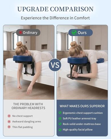 Massage Headrest for Bed, 18" Adjustable Foldable Premium Spa Face Cradle | Leatherette Face Down Massage Pillow, Sturdy Metal Frame, Tool-free Setup, Easy to Clean, Ergonomic Contour, Compact Storage in Kuwait