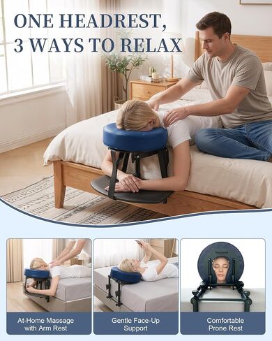 Massage Headrest for Bed, 18" Adjustable Foldable Premium Spa Face Cradle | Leatherette Face Down Massage Pillow, Sturdy Metal Frame, Tool-free Setup, Easy to Clean, Ergonomic Contour, Compact Storage in Kuwait