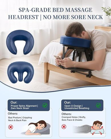Massage Headrest for Bed, 18" Adjustable Foldable Premium Spa Face Cradle | Leatherette Face Down Massage Pillow, Sturdy Metal Frame, Tool-free Setup, Easy to Clean, Ergonomic Contour, Compact Storage in Kuwait