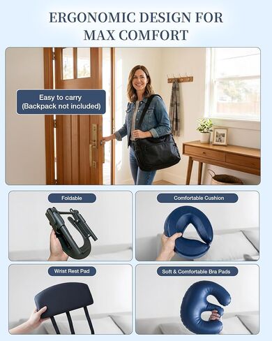 Massage Headrest for Bed, 18" Adjustable Foldable Premium Spa Face Cradle | Leatherette Face Down Massage Pillow, Sturdy Metal Frame, Tool-free Setup, Easy to Clean, Ergonomic Contour, Compact Storage in Kuwait